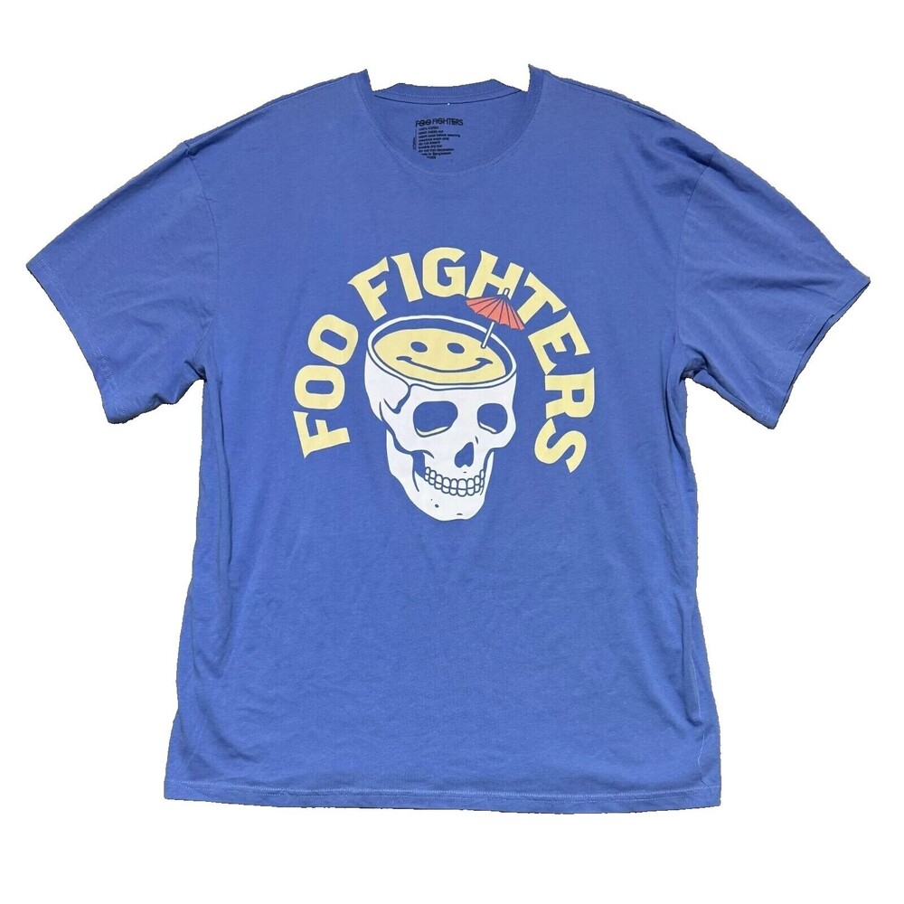 Foo Fighters Skull Cocktail T-shirt 100% Cotton, Blue, Size Men's SM/MD - NEW